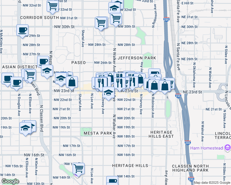 map of restaurants, bars, coffee shops, grocery stores, and more near 440 Northwest 23rd Street in Oklahoma City