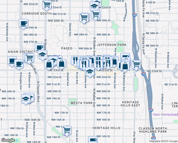map of restaurants, bars, coffee shops, grocery stores, and more near 548 Northwest 23rd Street in Oklahoma City