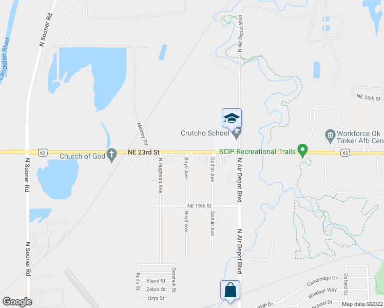 map of restaurants, bars, coffee shops, grocery stores, and more near 6800 NE 23rd St in Oklahoma City