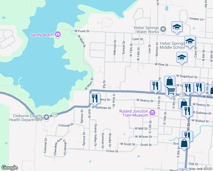 map of restaurants, bars, coffee shops, grocery stores, and more near 101 Ely Drive in Heber Springs