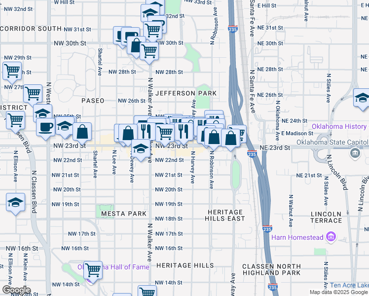 map of restaurants, bars, coffee shops, grocery stores, and more near 312 Northwest 23rd Street in Oklahoma City