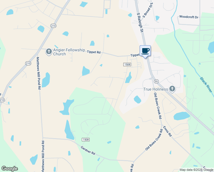 map of restaurants, bars, coffee shops, grocery stores, and more near 78 Foxfield Ct in Angier