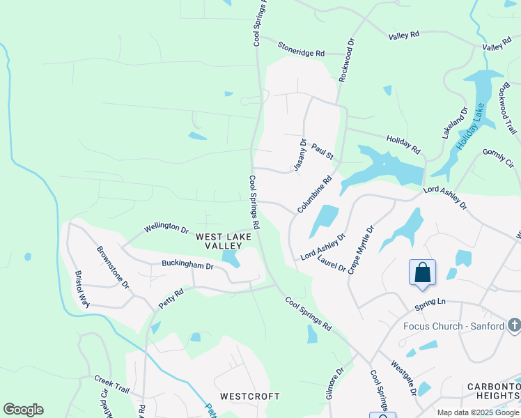 map of restaurants, bars, coffee shops, grocery stores, and more near 2417 Wintergreen Road in Sanford