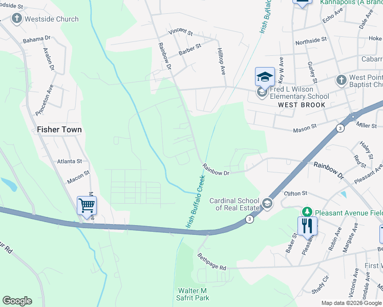 map of restaurants, bars, coffee shops, grocery stores, and more near 4313 Rainbow Drive in Kannapolis