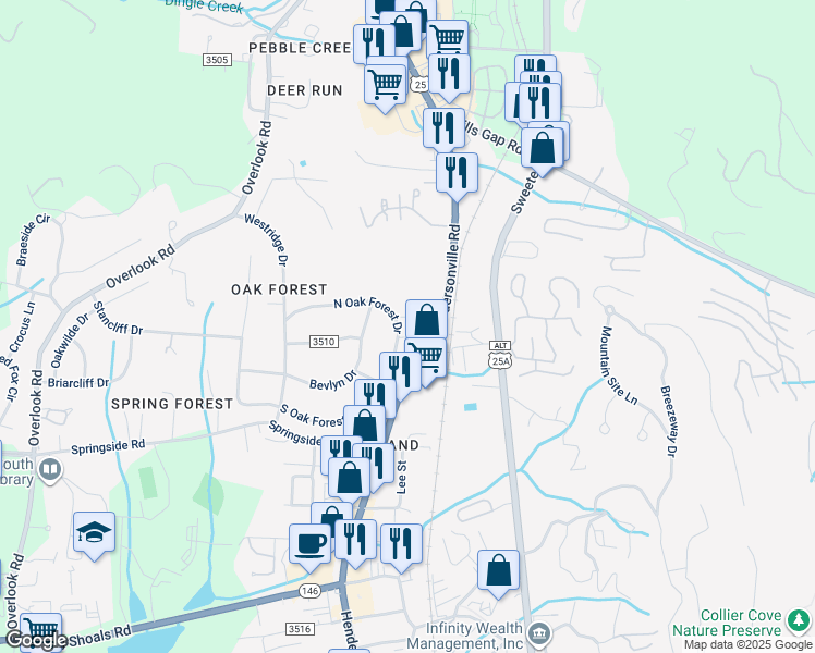 map of restaurants, bars, coffee shops, grocery stores, and more near in Asheville