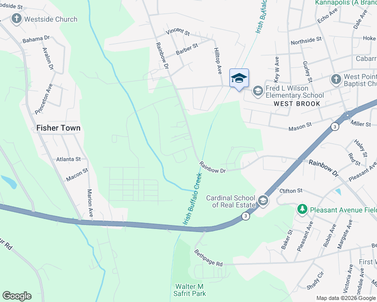 map of restaurants, bars, coffee shops, grocery stores, and more near 4313 Rainbow Drive in Kannapolis