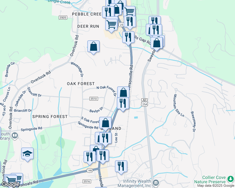 map of restaurants, bars, coffee shops, grocery stores, and more near in Asheville