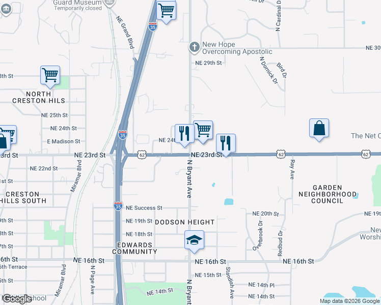 map of restaurants, bars, coffee shops, grocery stores, and more near in Oklahoma City