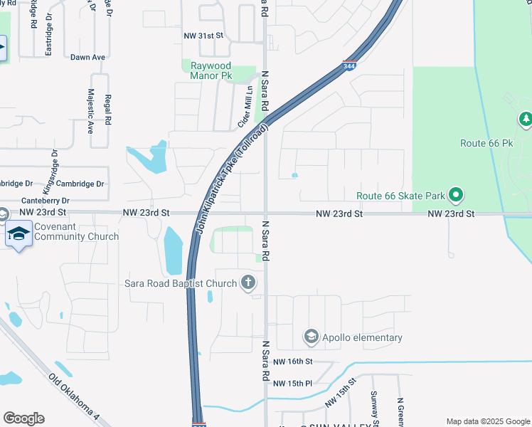 map of restaurants, bars, coffee shops, grocery stores, and more near 2310 Starwood Way in Yukon