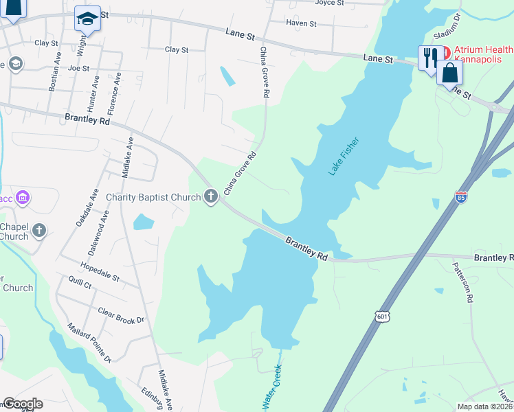 map of restaurants, bars, coffee shops, grocery stores, and more near 2510 Brantley Road in Kannapolis
