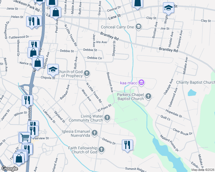 map of restaurants, bars, coffee shops, grocery stores, and more near 137 Beaumont Avenue in Kannapolis