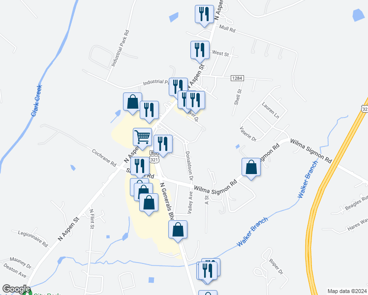 map of restaurants, bars, coffee shops, grocery stores, and more near 276 Lantern Ridge Drive in Lincolnton