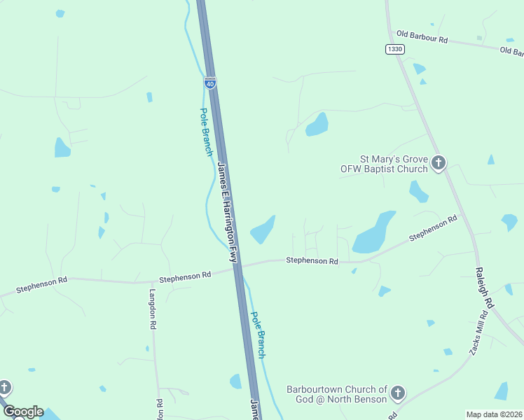 map of restaurants, bars, coffee shops, grocery stores, and more near 750 Stephenson Road in Benson