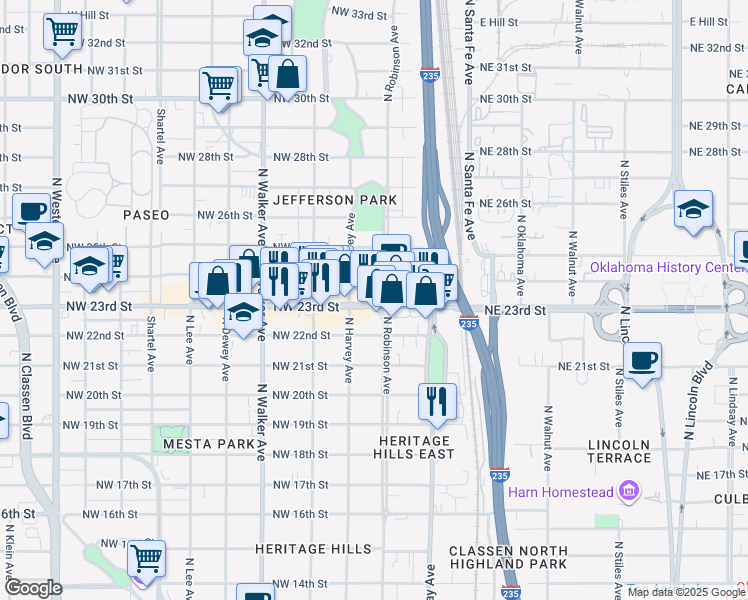 map of restaurants, bars, coffee shops, grocery stores, and more near in Oklahoma City