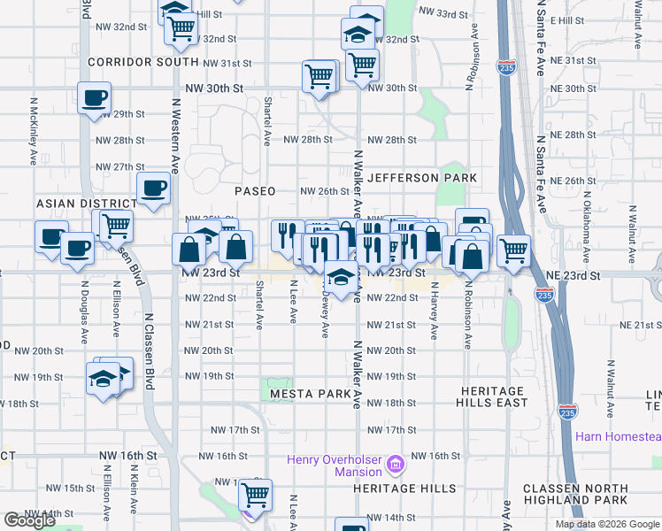 map of restaurants, bars, coffee shops, grocery stores, and more near 548 Northwest 23rd Street in Oklahoma City