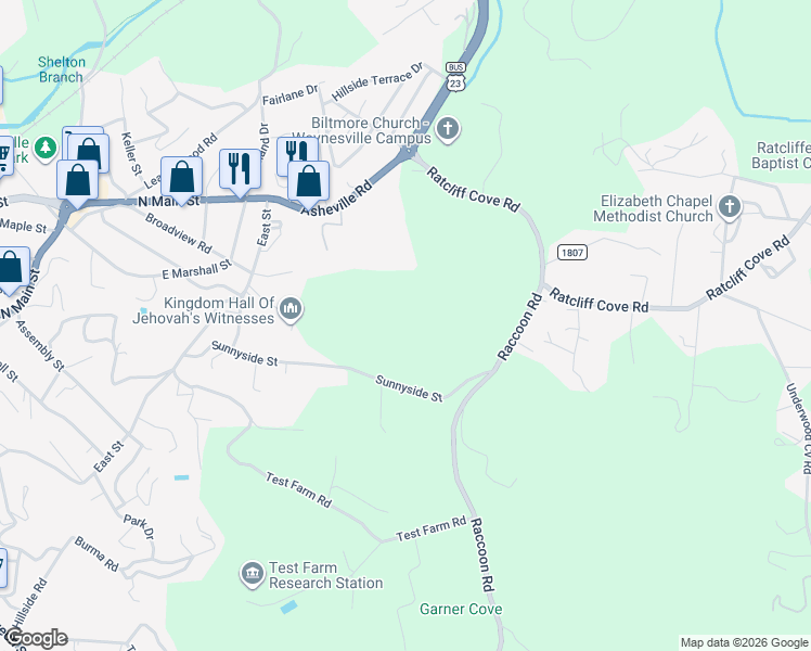 map of restaurants, bars, coffee shops, grocery stores, and more near in Waynesville