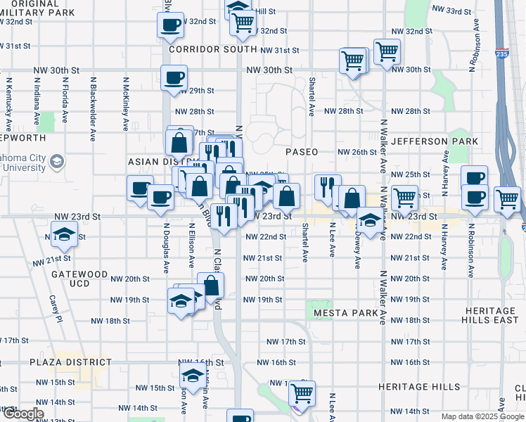 map of restaurants, bars, coffee shops, grocery stores, and more near 919 Northwest 23rd Street in Oklahoma City