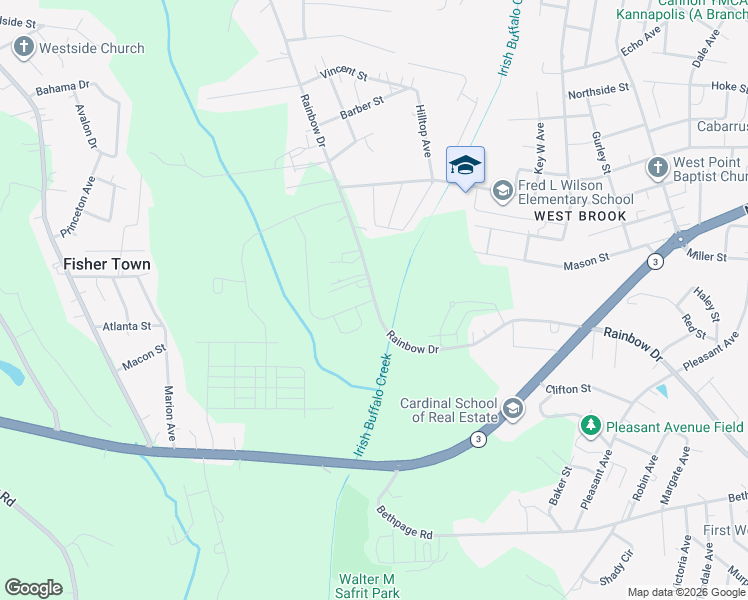 map of restaurants, bars, coffee shops, grocery stores, and more near 4313 Rainbow Drive in Kannapolis