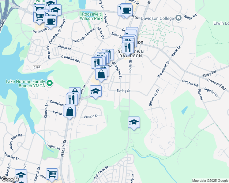 map of restaurants, bars, coffee shops, grocery stores, and more near 630 James Alexander Way in Davidson