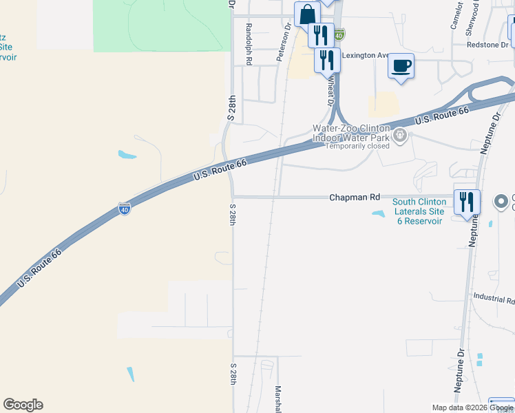 map of restaurants, bars, coffee shops, grocery stores, and more near 2724 Chapman Road in Clinton
