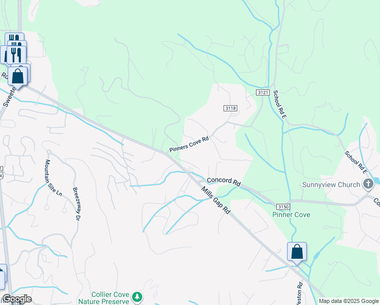 map of restaurants, bars, coffee shops, grocery stores, and more near 18 Clove Bud Court in Asheville