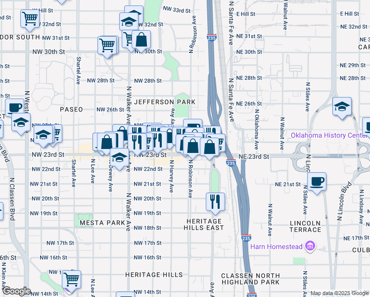 map of restaurants, bars, coffee shops, grocery stores, and more near in Oklahoma City