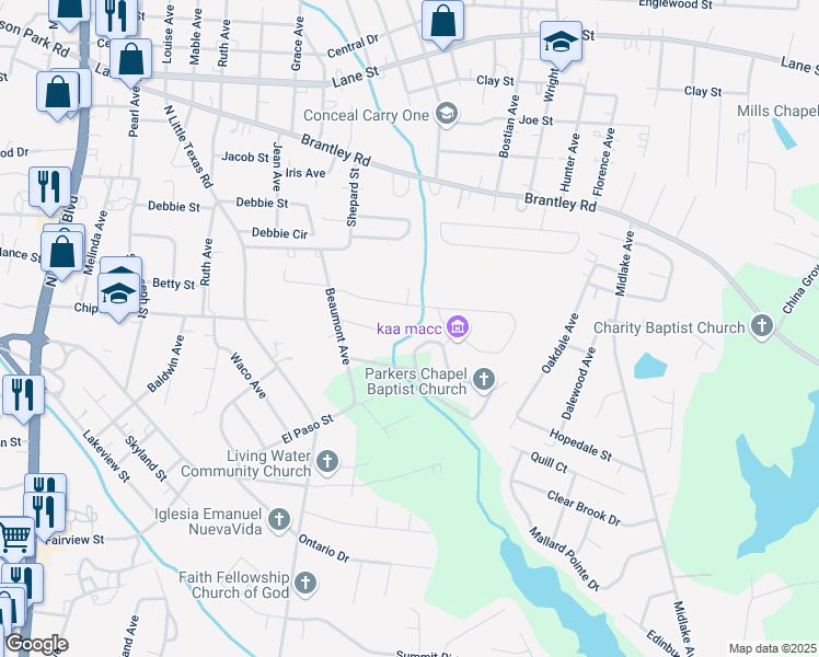 map of restaurants, bars, coffee shops, grocery stores, and more near 1516 Kingston Drive in Kannapolis