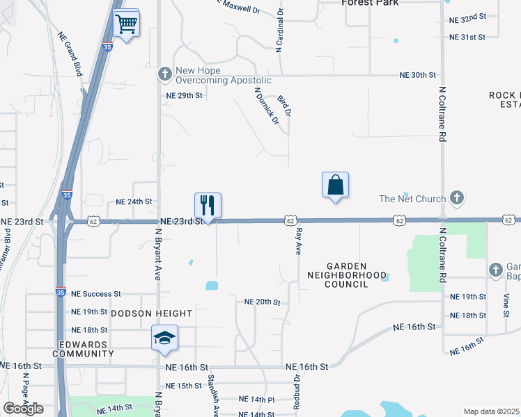 map of restaurants, bars, coffee shops, grocery stores, and more near 3031 Northeast 23rd Street in Forest Park