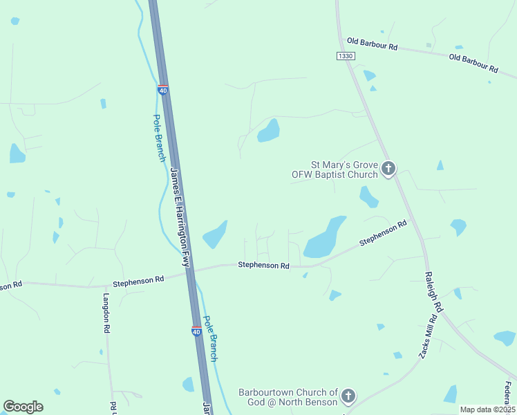 map of restaurants, bars, coffee shops, grocery stores, and more near 504 Stephenson Road in Benson