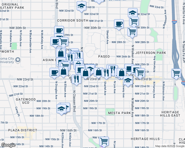 map of restaurants, bars, coffee shops, grocery stores, and more near 919 Northwest 23rd Street in Oklahoma City