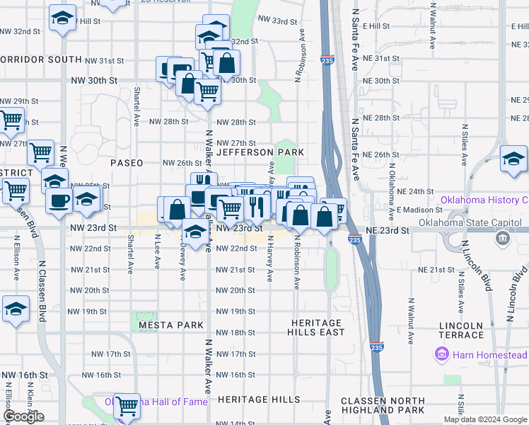 map of restaurants, bars, coffee shops, grocery stores, and more near 311 Northwest 24th Street in Oklahoma City