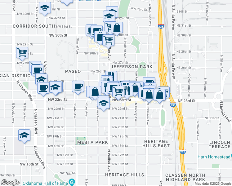 map of restaurants, bars, coffee shops, grocery stores, and more near 405 Northwest 24th Street in Oklahoma City