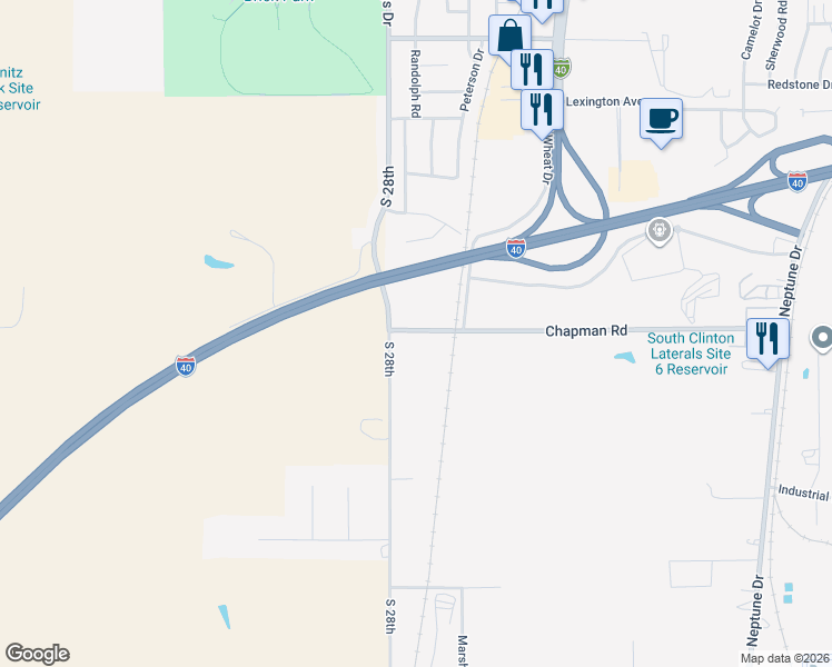 map of restaurants, bars, coffee shops, grocery stores, and more near 2601-2799 Chapman Road in Clinton