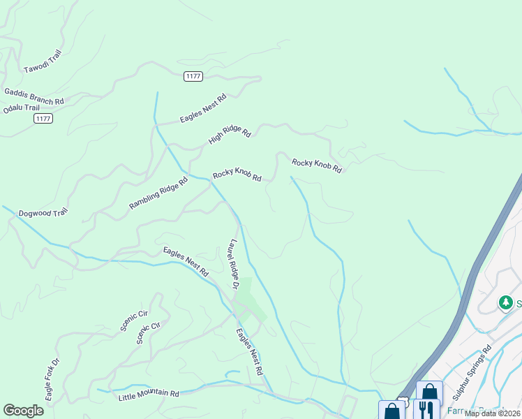 map of restaurants, bars, coffee shops, grocery stores, and more near 715 Laurel Ridge Drive in Waynesville