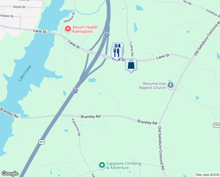 map of restaurants, bars, coffee shops, grocery stores, and more near 5550 Pinebrook Trail in Kannapolis