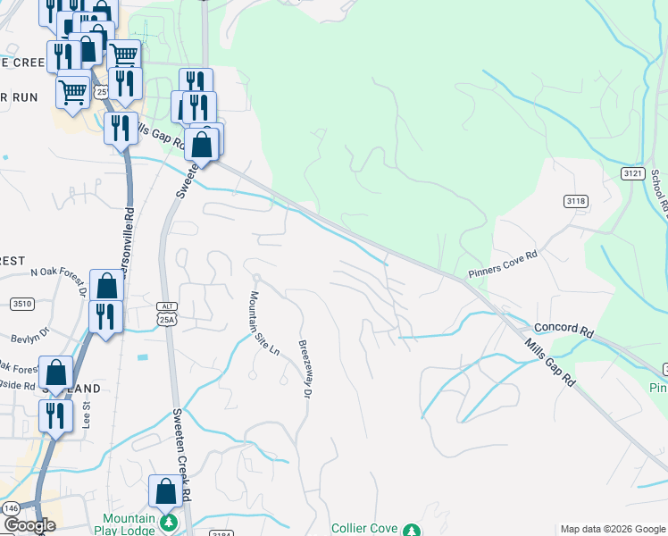 map of restaurants, bars, coffee shops, grocery stores, and more near 127 Poppy Lane in Asheville