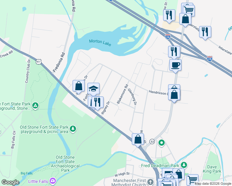 map of restaurants, bars, coffee shops, grocery stores, and more near 232 Rigney Drive in Manchester