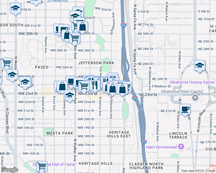 map of restaurants, bars, coffee shops, grocery stores, and more near 213 Northwest 24th Street in Oklahoma City
