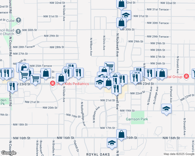 map of restaurants, bars, coffee shops, grocery stores, and more near 7205-7311 Northwest 23rd Street in Bethany
