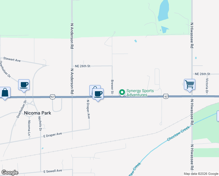 map of restaurants, bars, coffee shops, grocery stores, and more near 2419 Brewer Street in Choctaw