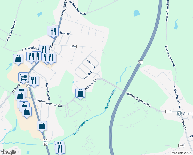 map of restaurants, bars, coffee shops, grocery stores, and more near 117 Mallory Tai Drive in Lincolnton
