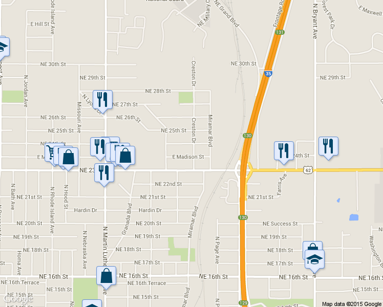 map of restaurants, bars, coffee shops, grocery stores, and more near 2313 East Madison Street in Oklahoma City