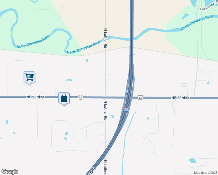map of restaurants, bars, coffee shops, grocery stores, and more near 2502 North Luther Road in Harrah