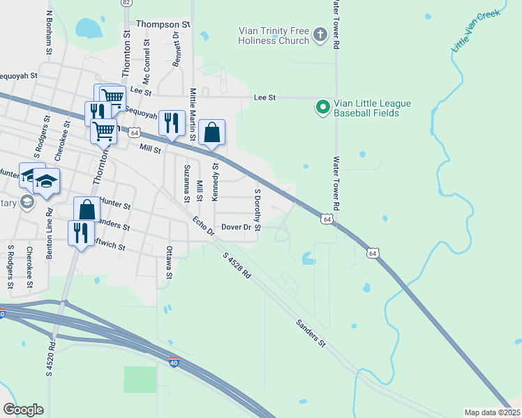 map of restaurants, bars, coffee shops, grocery stores, and more near 42-3 RR 2 in Vian
