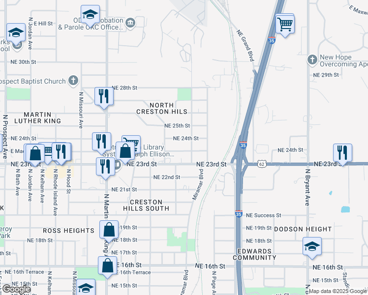 map of restaurants, bars, coffee shops, grocery stores, and more near 2313 East Madison Street in Oklahoma City