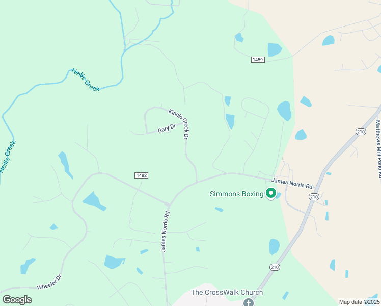 map of restaurants, bars, coffee shops, grocery stores, and more near 140 Kinnis Creek Drive in Angier