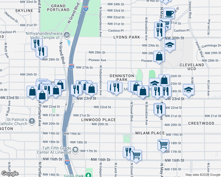 map of restaurants, bars, coffee shops, grocery stores, and more near 3225 Northwest 24th Street in Oklahoma City