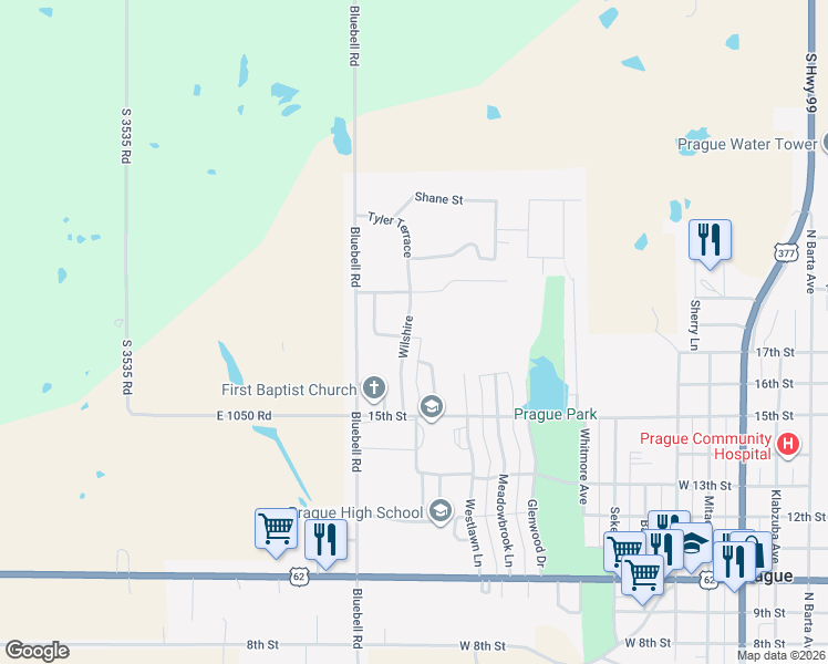 map of restaurants, bars, coffee shops, grocery stores, and more near 1715 Wilshire in Prague
