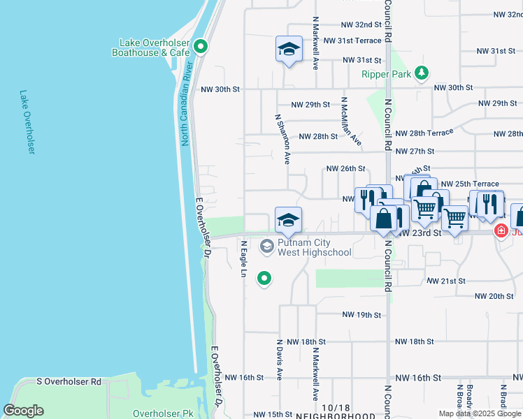 map of restaurants, bars, coffee shops, grocery stores, and more near 8325 Northwest 24th Street in Oklahoma City