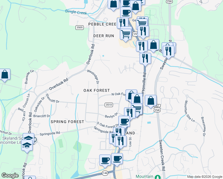 map of restaurants, bars, coffee shops, grocery stores, and more near 1921 Hendersonville Road in Asheville